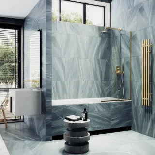 Шторка на ванну MaybahGlass MGV-61-3у 50см золото